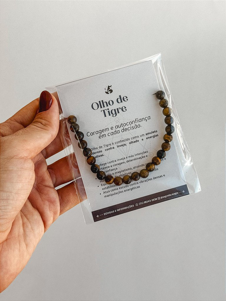 Pulseira de Olho de Tigre 6mm Regulável - Contra Inveja e Olhado; Autoconfiança; Coragem e Determinação