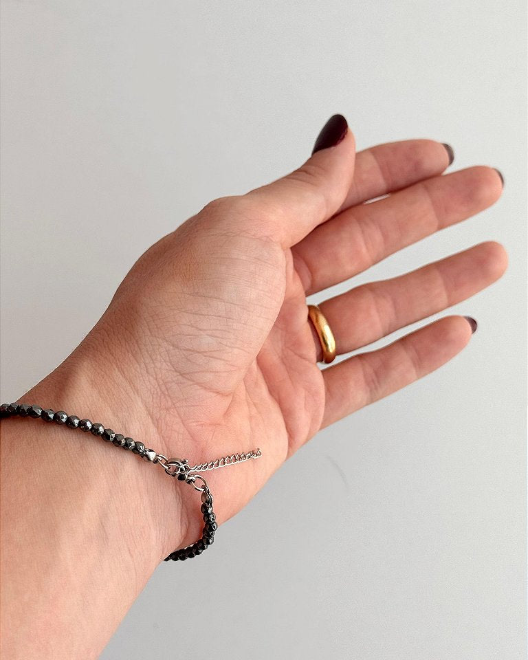 Pulseira de Hematita 3mm Multifacetada - Proteção, Disciplina, Afasta Vícios e Melhora Hábitos