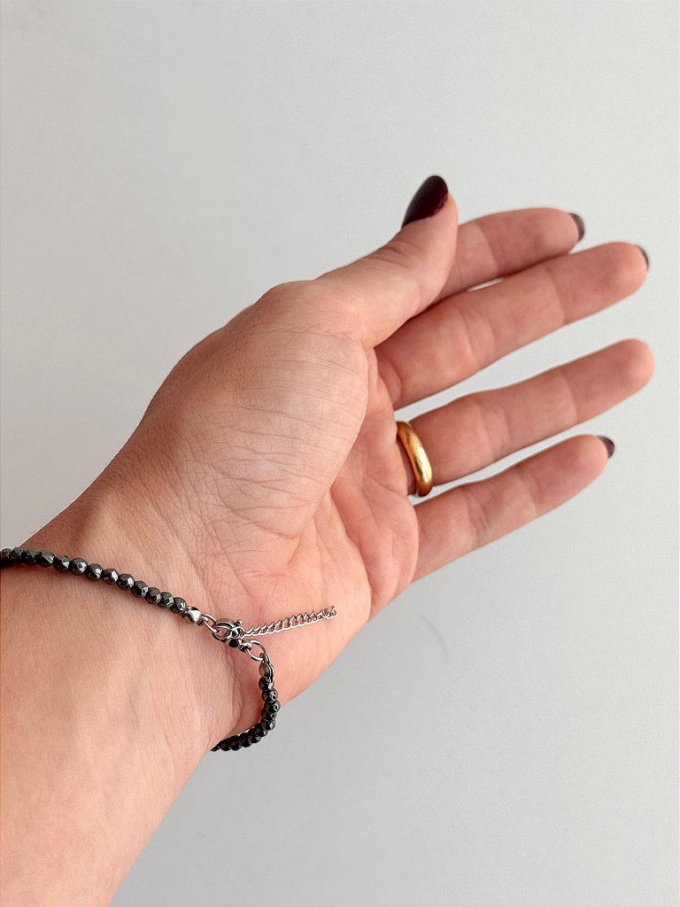 Pulseira de Hematita 3mm Multifacetada - Proteção, Disciplina, Afasta Vícios e Melhora Hábitos