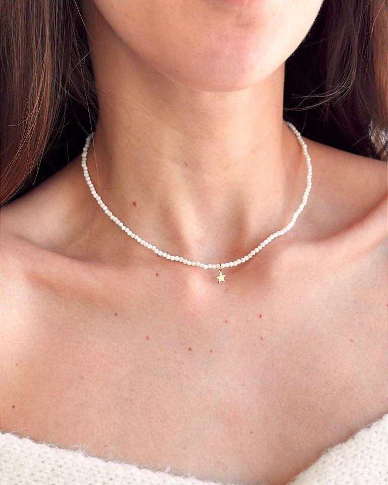 Colar de Madre Pérola Redondo 2mm Inox - Amor Universal, Proteção e Riqueza