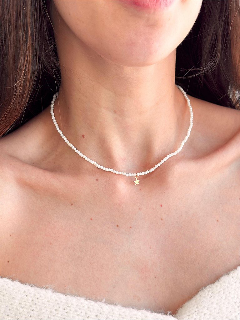 Colar de Madre Pérola Redondo 2mm Inox - Amor Universal, Proteção e Riqueza