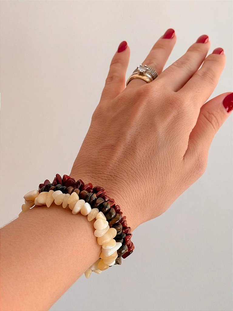 Conjunto Força e Coragem - Jaspe Vermelho, Olho de Tigre e Calcita Amarela