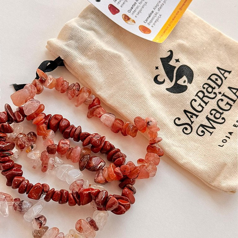 Conjunto Alegria e Vitalidade - Jaspe Vermelho, Cornalina e Quartzo Hematóide