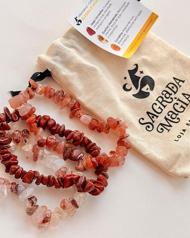 Conjunto Alegria e Vitalidade - Jaspe Vermelho, Cornalina e Quartzo Hematóide