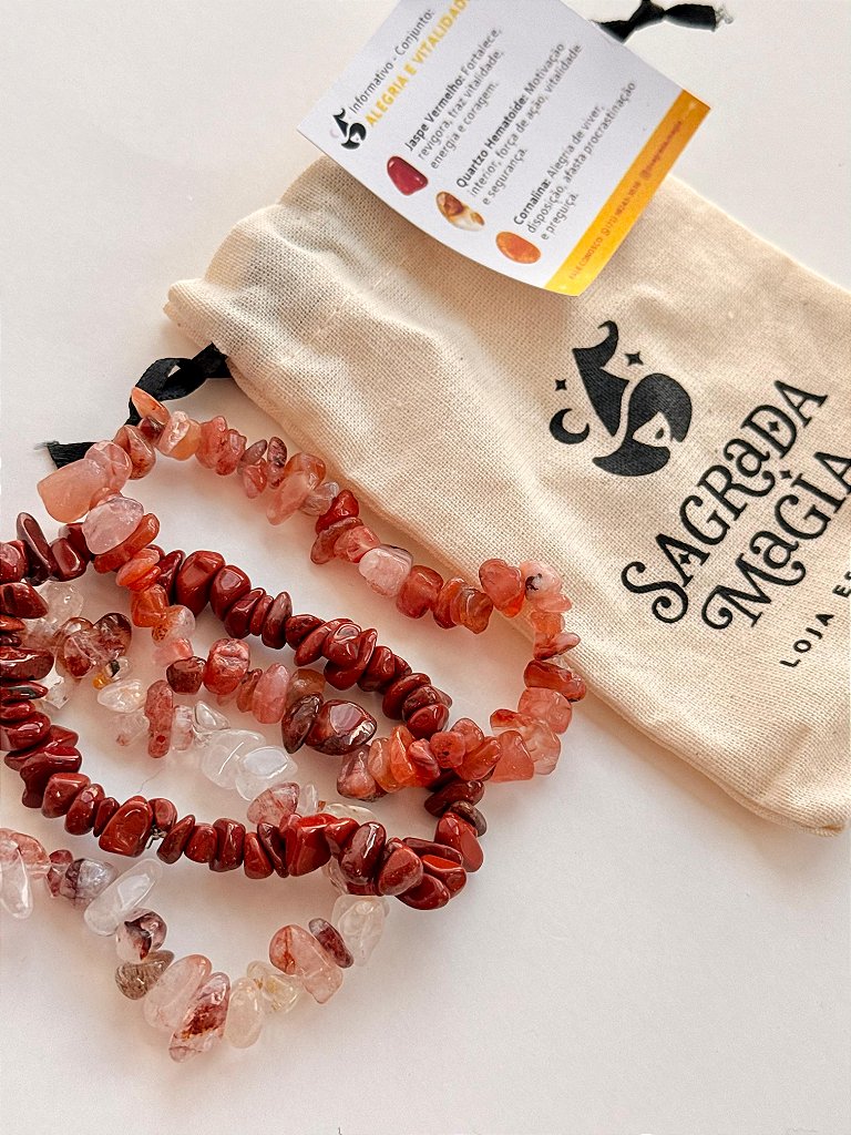 Conjunto Alegria e Vitalidade - Jaspe Vermelho, Cornalina e Quartzo Hematóide