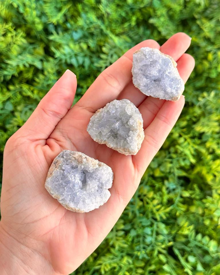 Drusa de Celestita Mini 30 a 50g - Realização de Sonhos, Conexão com Anjos da Guarda
