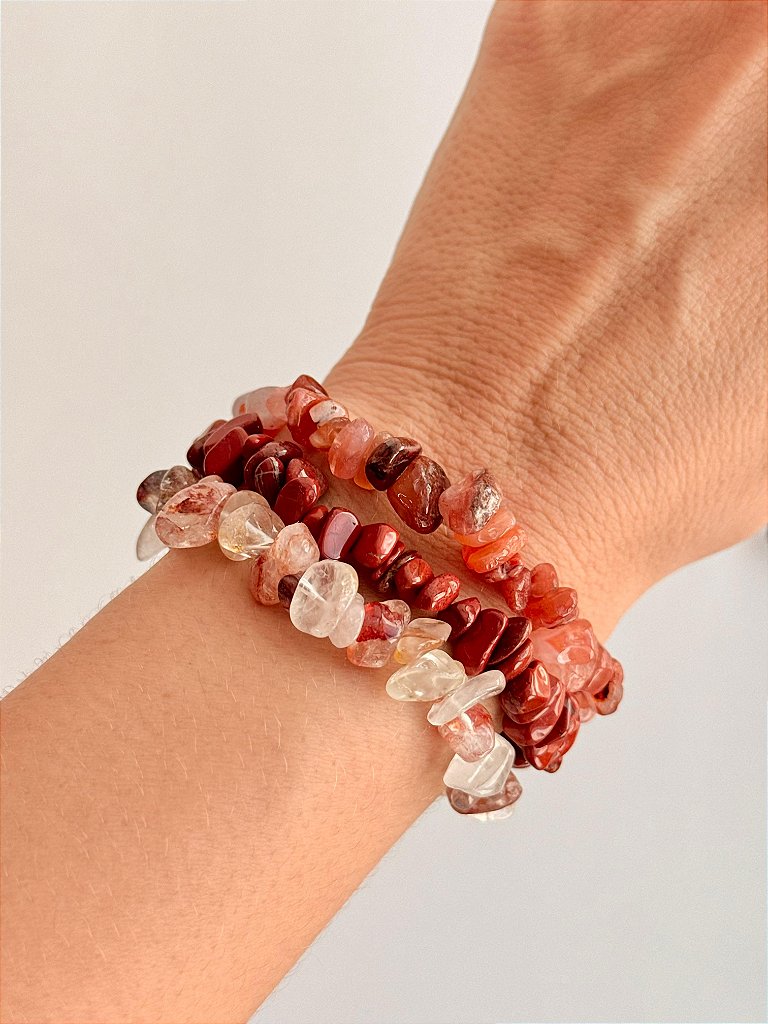 Conjunto Alegria e Vitalidade - Jaspe Vermelho, Cornalina e Quartzo Hematóide