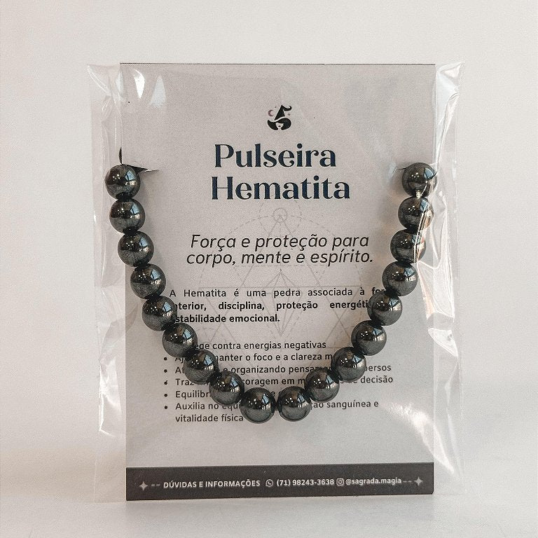 Pulseira de Hematita 8mm Regulável - Proteção, Disciplina, Afasta Vícios e Melhora Hábitos
