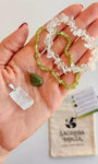 Conjunto Transformações e Mudanças - Peridoto, Serpentinita, Quartzo Cristal e Calcita Ótica