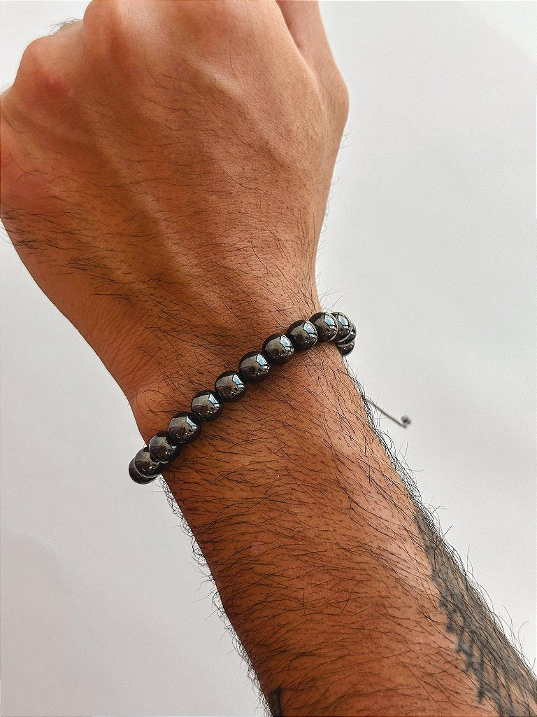 Pulseira de Hematita 8mm Regulável - Proteção, Disciplina, Afasta Vícios e Melhora Hábitos