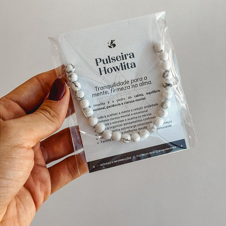 Pulseira de Howlita 6mm Regulável - Estresse, Impulsividade, Força Interior e Proteção