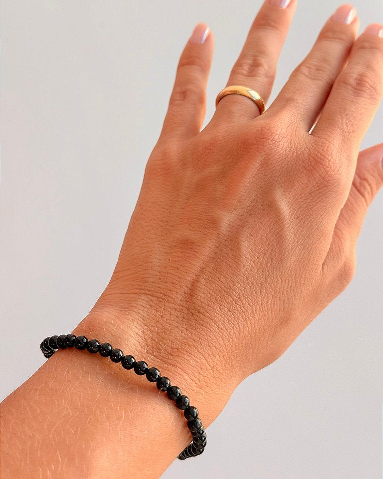 Pulseira de Turmalina Negra Redonda 4mm - Proteção Energética e Espiritual, Inseguranças e Soluções