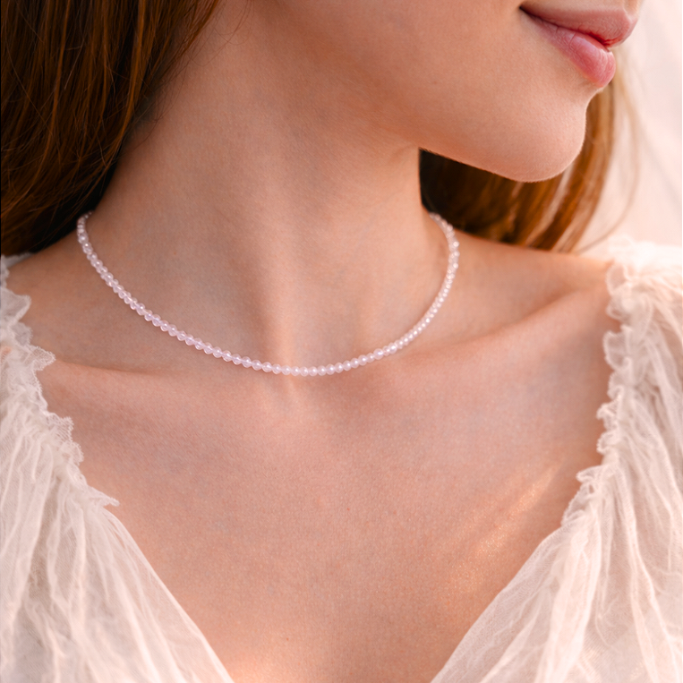 Colar de Quartzo Rosa 2mm Multifacetado - Pedra do Amor - Cura do Coração, Amor Próprio, Perdão e Gratidão