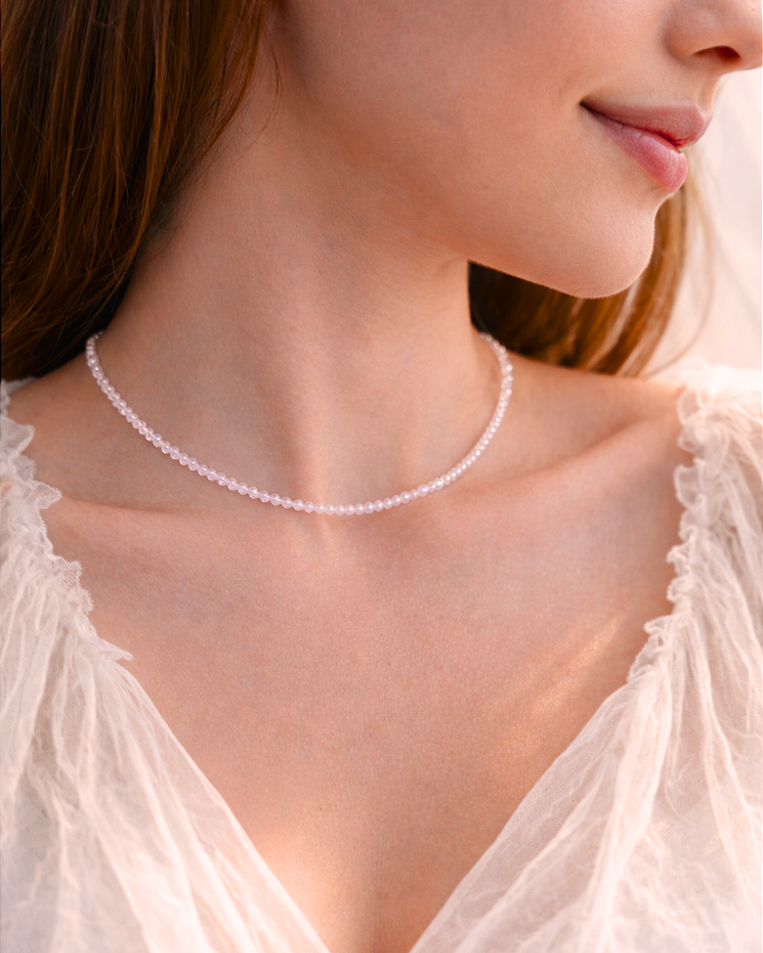Colar de Quartzo Rosa 2mm Multifacetado - Pedra do Amor - Cura do Coração, Amor Próprio, Perdão e Gratidão