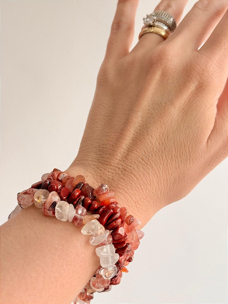 Conjunto Alegria e Vitalidade - Jaspe Vermelho, Cornalina e Quartzo Hematóide