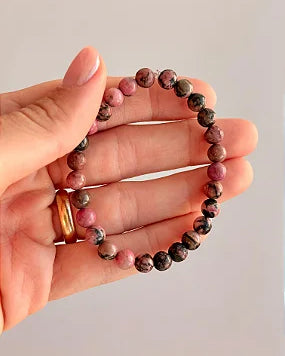 Pulseira de Rodonita Redonda 6mm - Magnetismo Pessoal e Atração