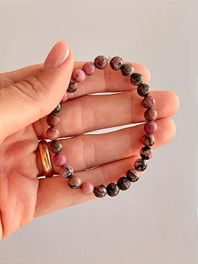 Pulseira de Rodonita Redonda 6mm - Magnetismo Pessoal e Atração