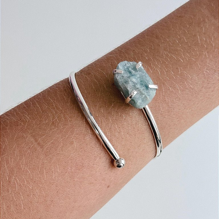 Bracelete de Água Marinha Regulável - Pedra da Ansiedade, Desfaz Confusões, Protege os Pensamentos