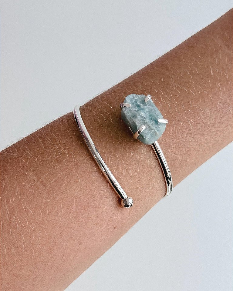 Bracelete de Água Marinha Regulável - Pedra da Ansiedade, Desfaz Confusões, Protege os Pensamentos