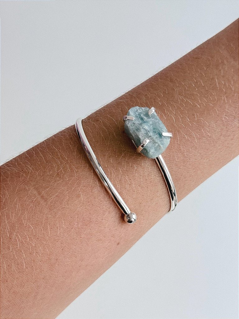 Bracelete de Água Marinha Regulável - Pedra da Ansiedade, Desfaz Confusões, Protege os Pensamentos