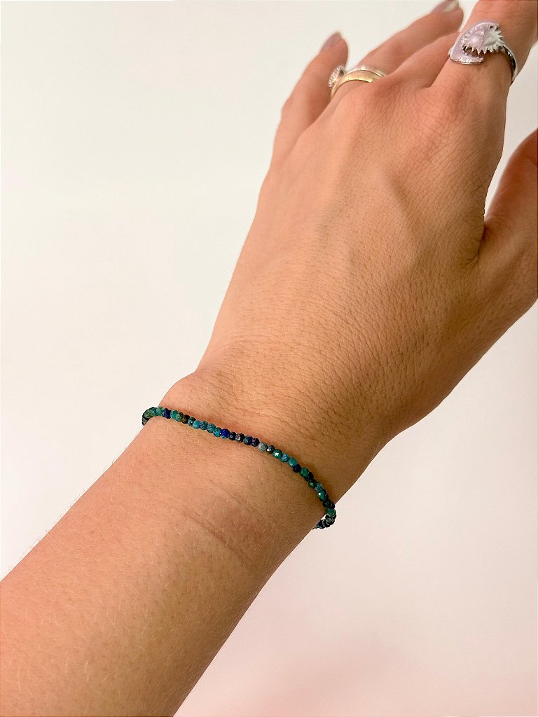 Pulseira de Azurita 2mm Multifacetada - Crenças Limitantes, Comunicação Astral, Medos e Poder Psíquico