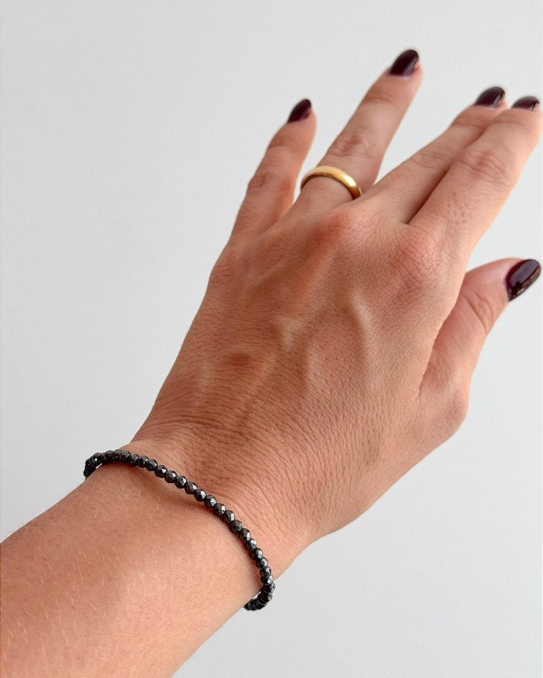 Pulseira de Hematita 3mm Multifacetada - Proteção, Disciplina, Afasta Vícios e Melhora Hábitos