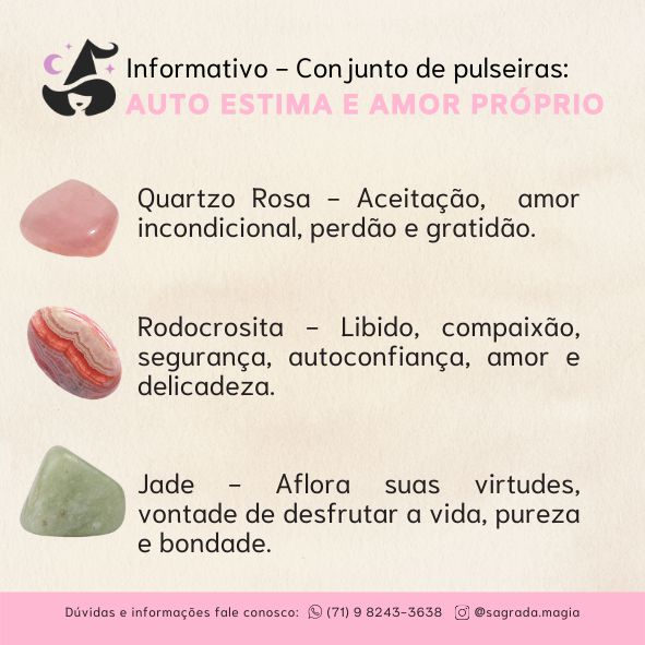 Conjunto Autoestima e Amor-próprio - Rodocrosita, Quartzo Rosa e Jade