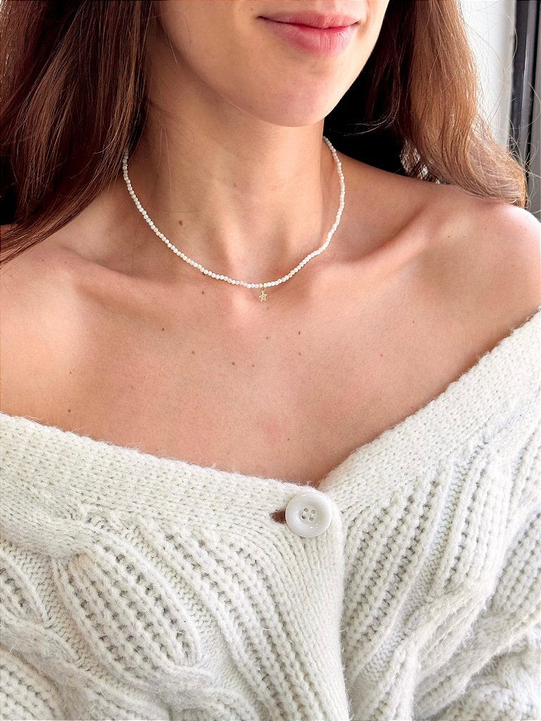 Colar de Madre Pérola Redondo 2mm Inox - Amor Universal, Proteção e Riqueza