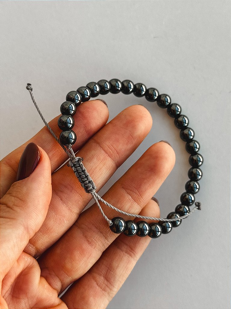 Pulseira de Hematita 6mm Regulável - Proteção, Disciplina, Afasta Vícios e Melhora Hábitos