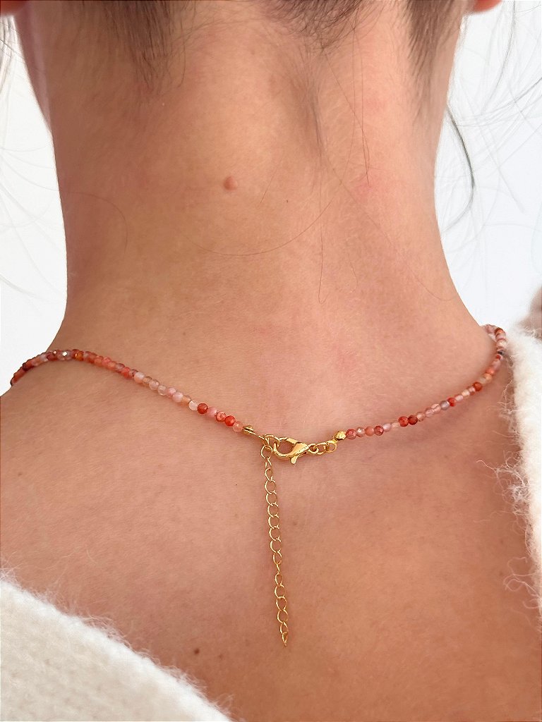 Colar de Cornalina 2mm Multifacetado - Alegria de Viver, Procrastinação, Disposição e Motivação