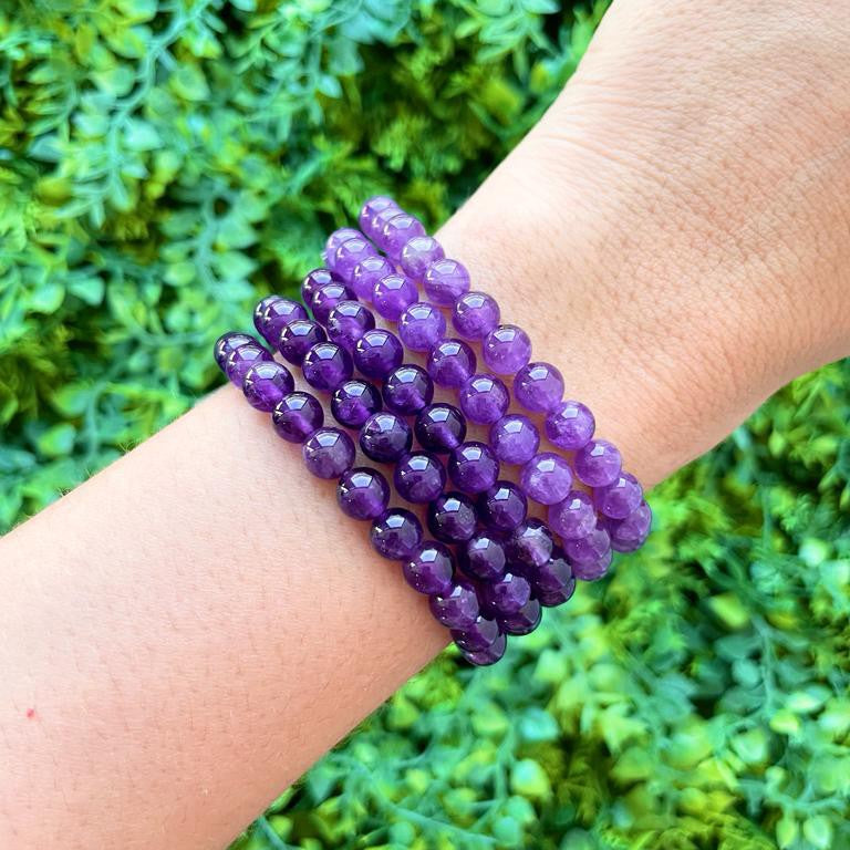 Pulseira de Ametista Redonda 6mm - Intuição, Conexão, Espiritualidade e Eleva a Vibração