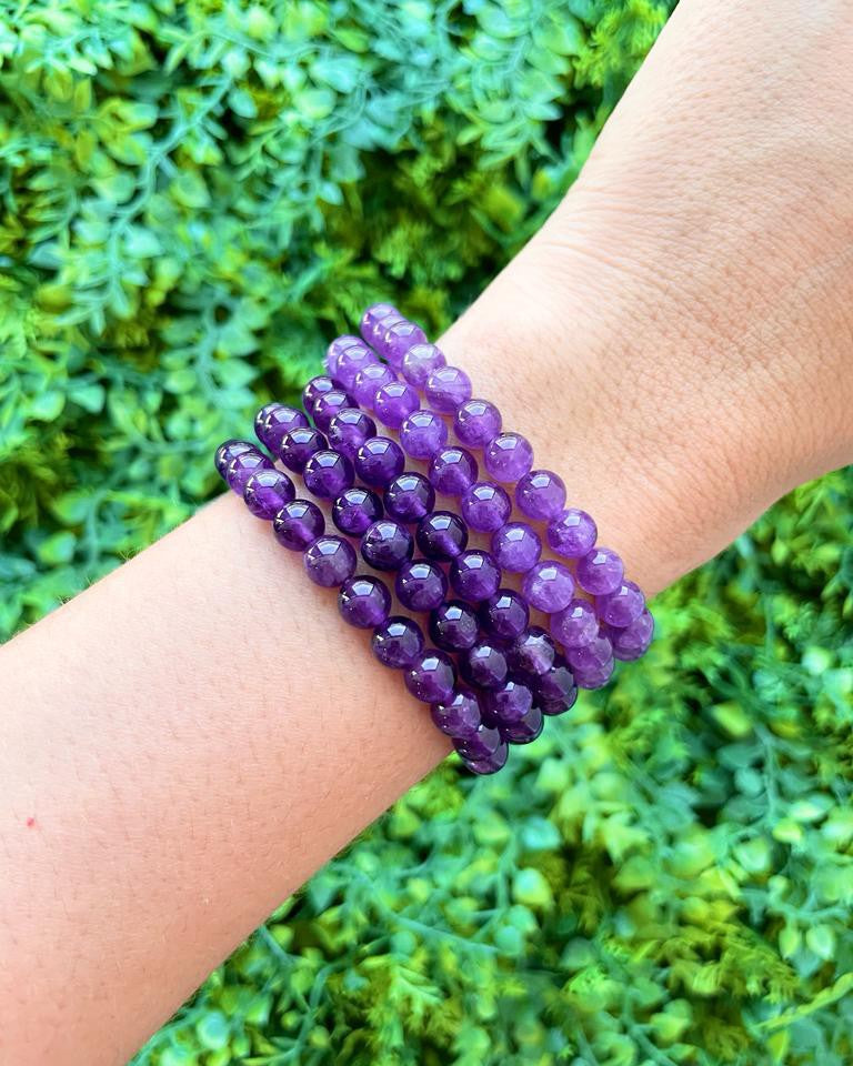Pulseira de Ametista Redonda 6mm - Intuição, Conexão, Espiritualidade e Eleva a Vibração