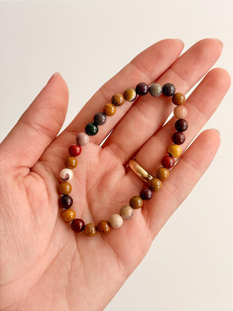 Pulseira de Jaspe Mokaíta Redonda 6mm - Correção de Karmas, Jovialidade e Força