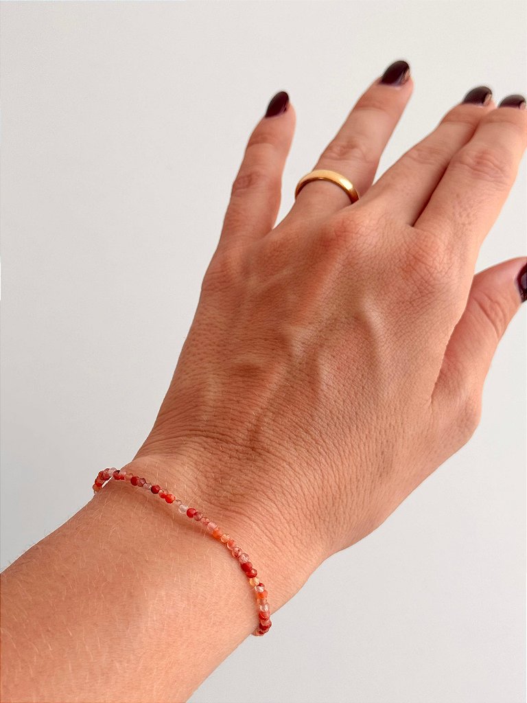 Pulseira de Cornalina 2mm Multifacetada - Alegria de Viver, Procrastinação, Disposição e Motivação