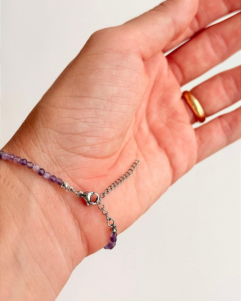 Pulseira de Ametista 2mm Multifacetada - Intuição, Conexão, Espiritualidade e Eleva a Vibração