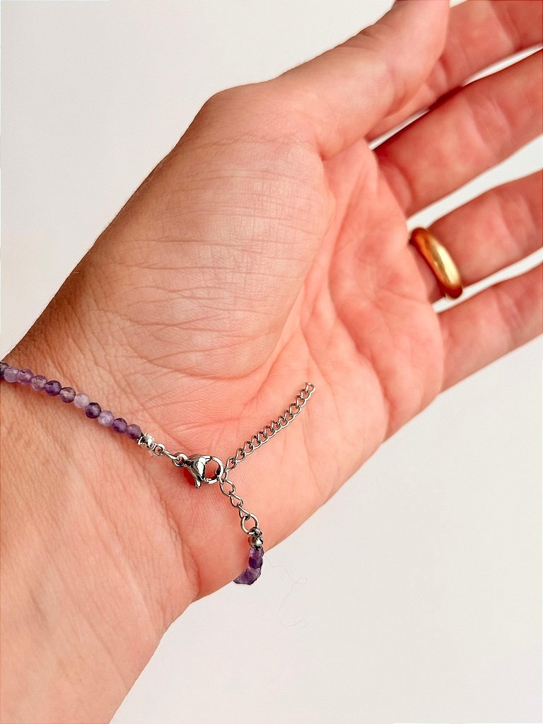 Pulseira de Ametista 2mm Multifacetada - Intuição, Conexão, Espiritualidade e Eleva a Vibração