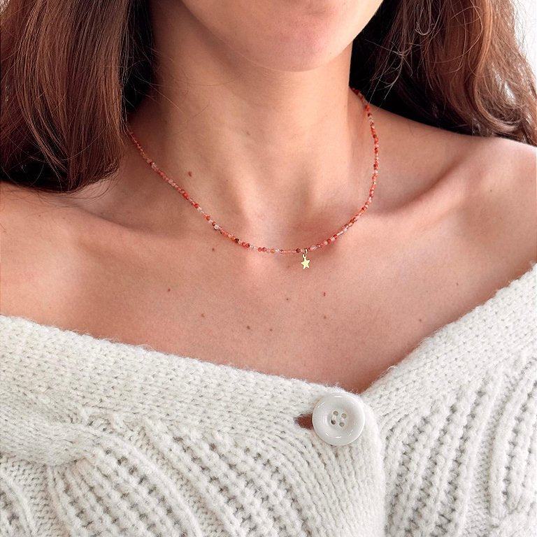 Colar de Cornalina 2mm Multifacetado - Alegria de Viver, Procrastinação, Disposição e Motivação