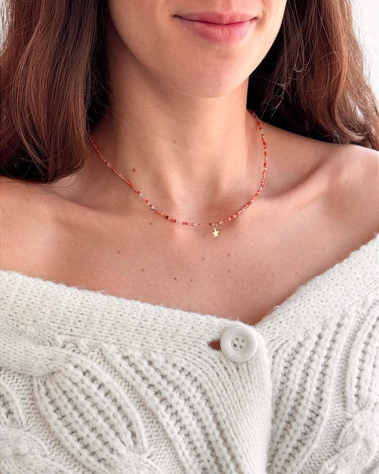 Colar de Cornalina 2mm Multifacetado - Alegria de Viver, Procrastinação, Disposição e Motivação