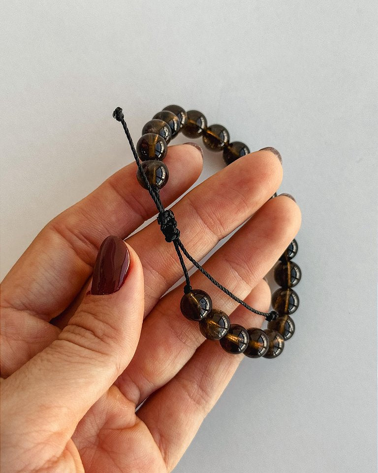 Pulseira de Quartzo Fumê 8mm Regulável - Abre Caminhos,  Proteção, Cansaço e Força para Mudanças