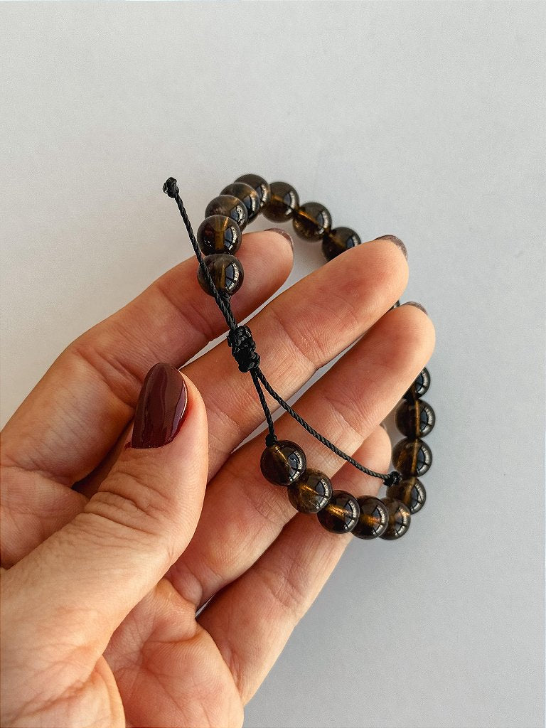 Pulseira de Quartzo Fumê 8mm Regulável - Abre Caminhos,  Proteção, Cansaço e Força para Mudanças