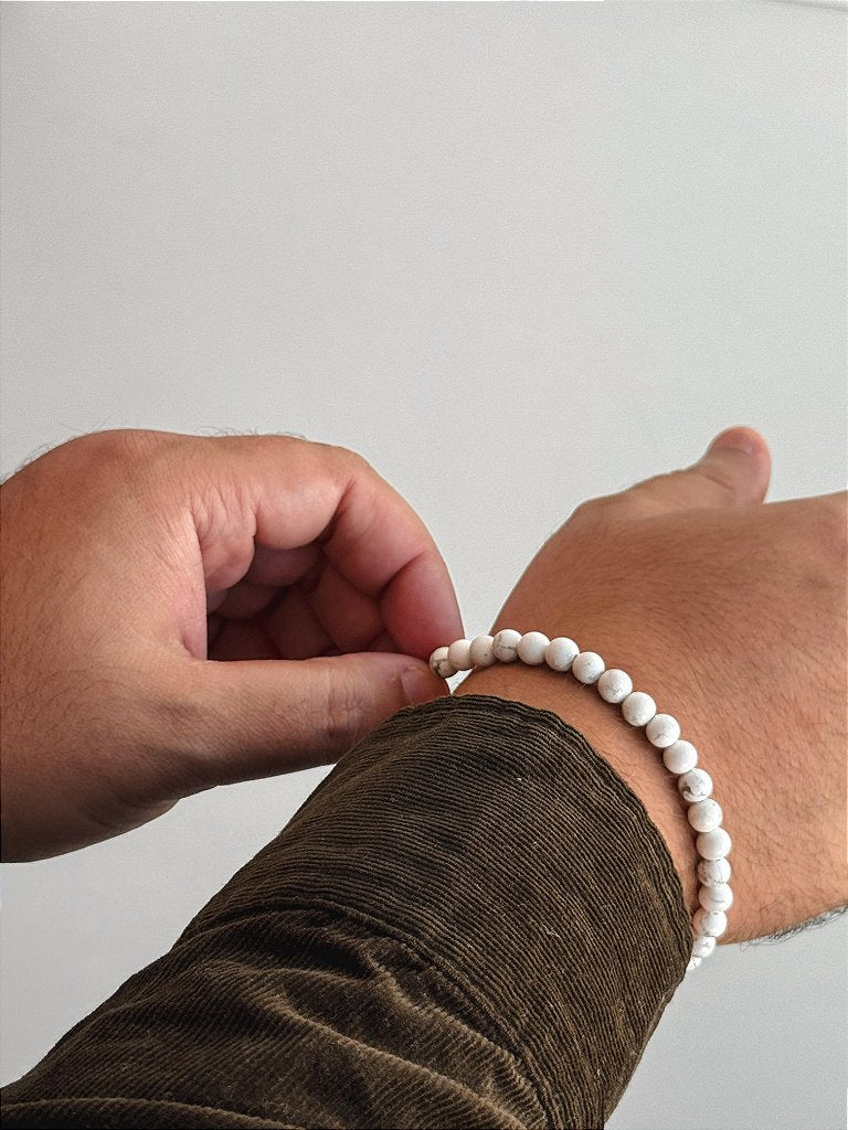 Pulseira de Howlita 6mm Regulável - Estresse, Impulsividade, Força Interior e Proteção