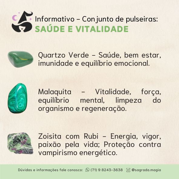 Conjunto Saúde e Vitalidade - Quartzo Verde, Malaquita e Zoisita com Rubi