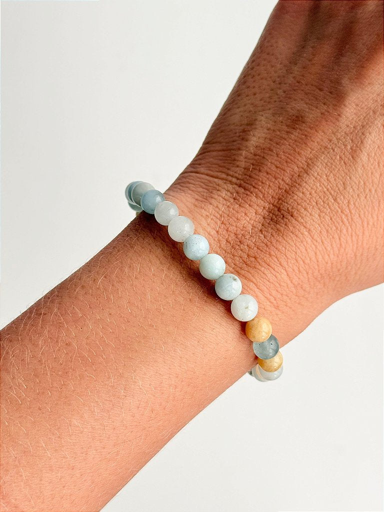 Pulseira de Água Marinha Redonda 6mm - Pedra da Ansiedade, Desfaz Confusões, Protege os Pensamentos