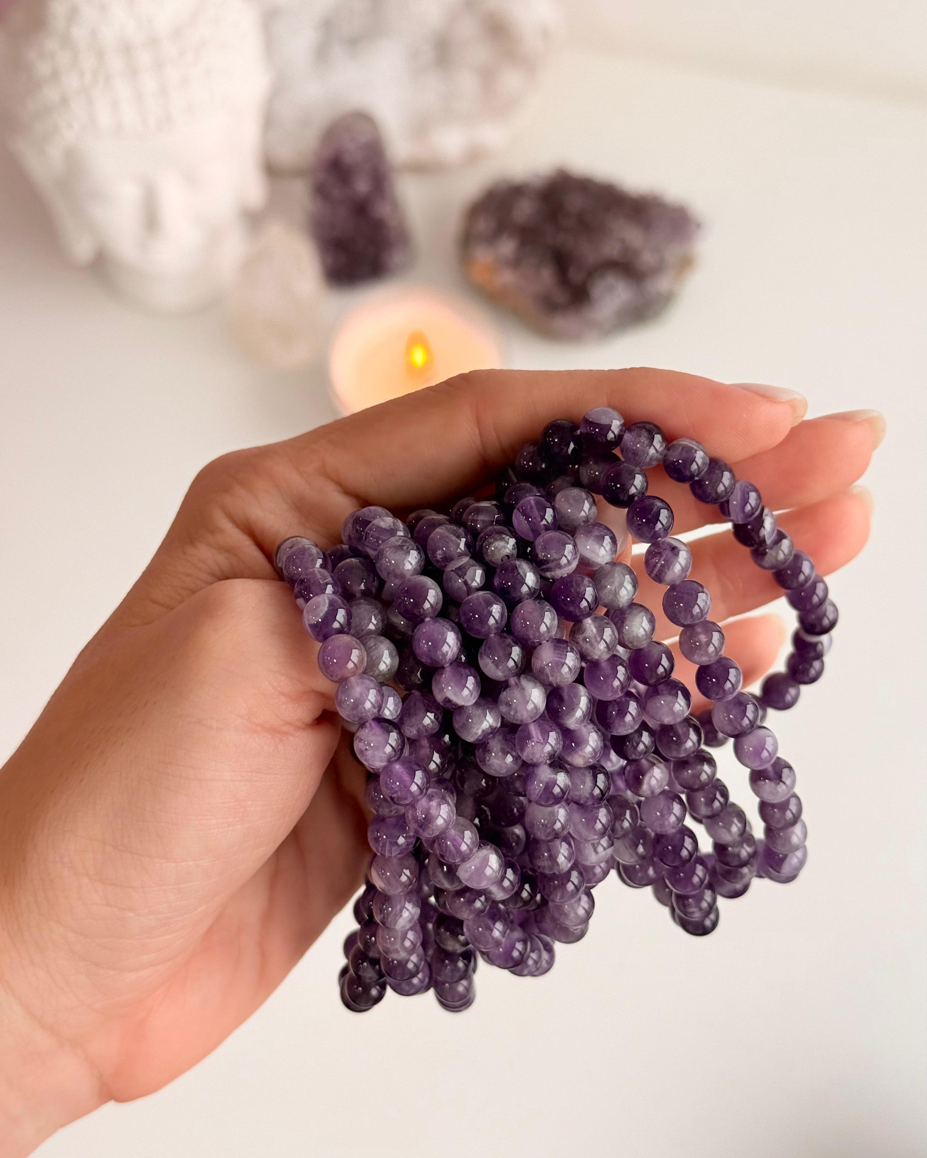 Pulseira de Ametista Redonda 6mm - Intuição, Conexão, Espiritualidade e Eleva a Vibração