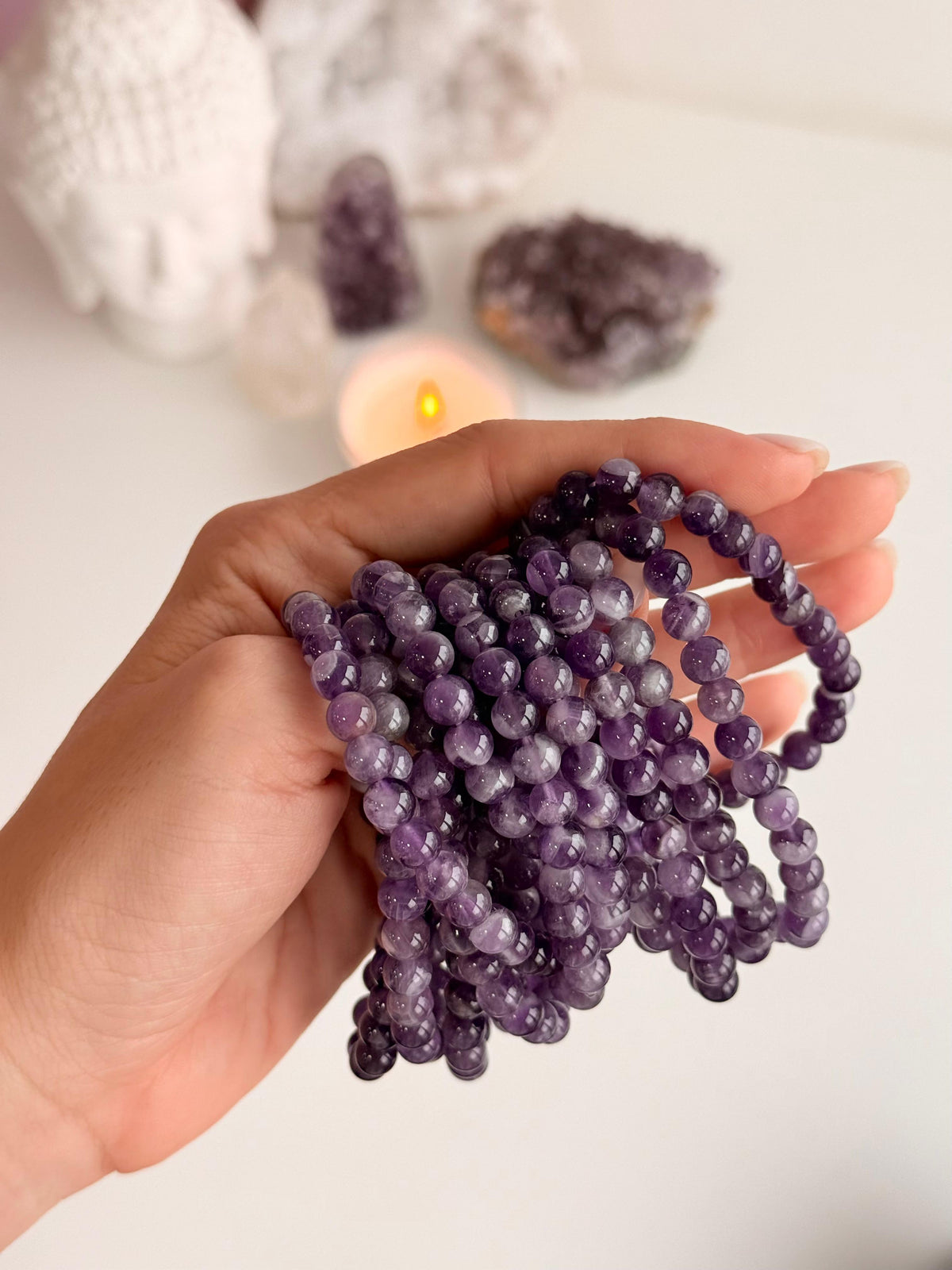 Pulseira de Ametista Redonda 6mm - Intuição, Conexão, Espiritualidade e Eleva a Vibração