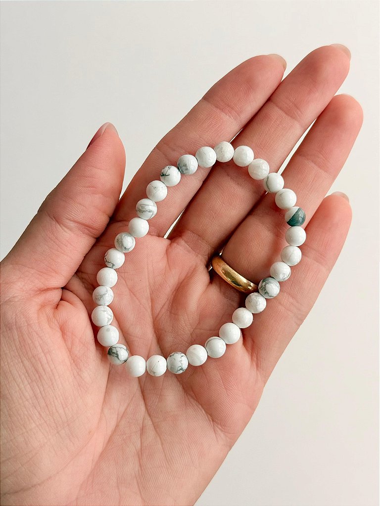 Pulseira de Howlita Redonda 6mm - Paz, Paciência e Equilíbrio de Emoções