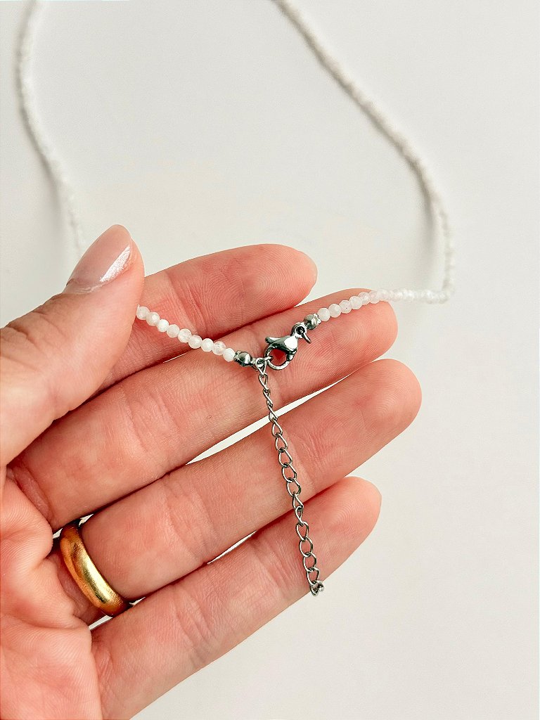 Colar de Pedra da Lua 2mm Multifacetada -  Sensualidade, Energia Feminina, Domínio das Emoções e Fertilidade
