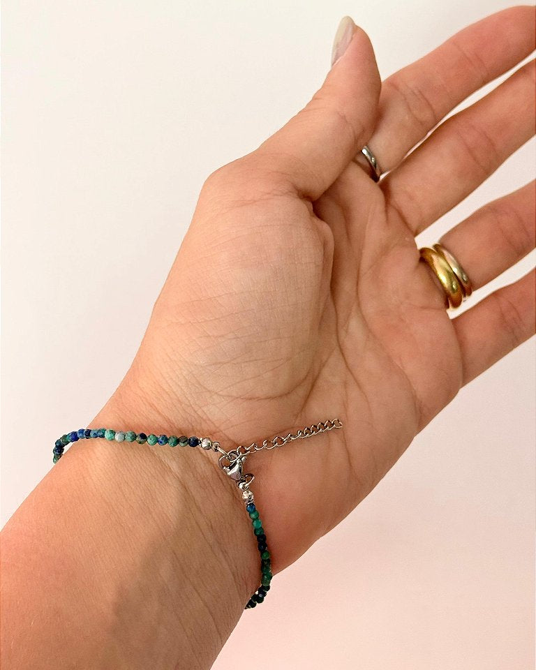 Pulseira de Azurita 2mm Multifacetada - Crenças Limitantes, Comunicação Astral, Medos e Poder Psíquico