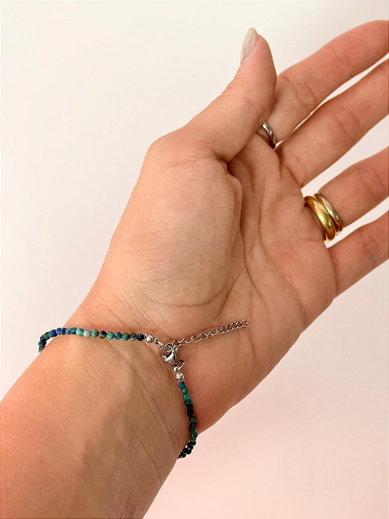 Pulseira de Azurita 2mm Multifacetada - Crenças Limitantes, Comunicação Astral, Medos e Poder Psíquico