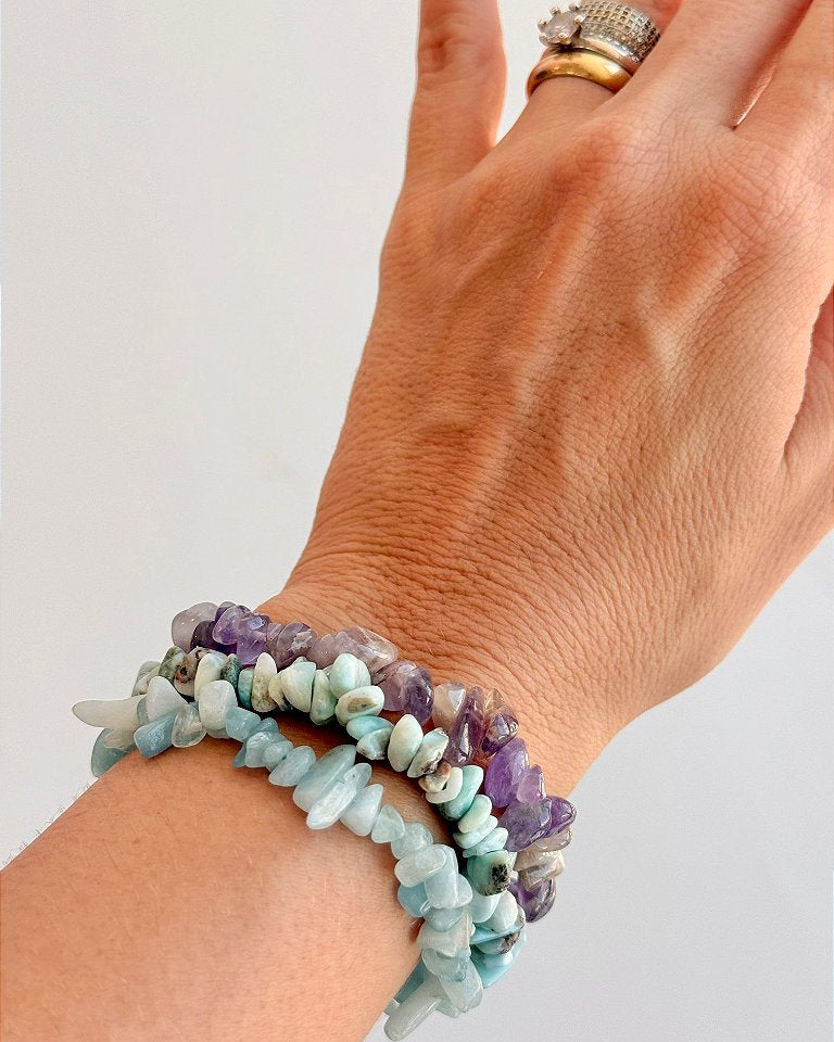 Conjunto Ansiedade, Medo e Agonia - Água Marinha, Larimar e Ametista Lilás